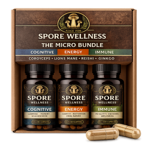 Spore Wellness Microdosing Mushroom Capsules – The Micro Bundle (Cognitive, Energy, & Immune)
