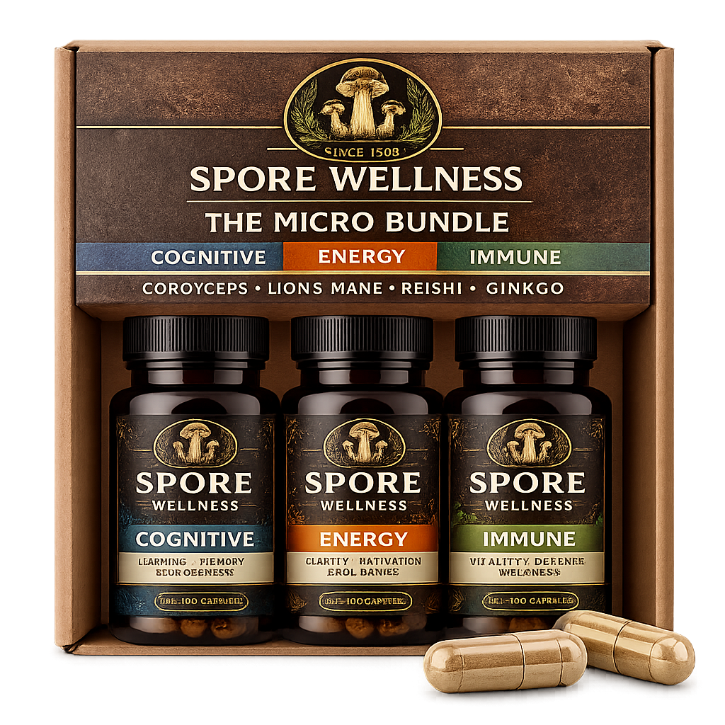 Spore Wellness Microdosing Mushroom Capsules – The Micro Bundle (Cognitive, Energy, & Immune)