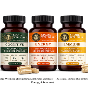 Spore Wellness Microdosing Mushroom Capsules – The Micro Bundle (Cognitive, Energy, & Immune)